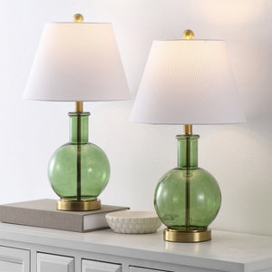 Safavieh Camelie, Elegant 22-inch Green And Brass Glass Table Lamp Set Of 2 For Stylish Home Lighting Green ,Brass Glass Body ,Fabric Shade Tbl4622a-set2