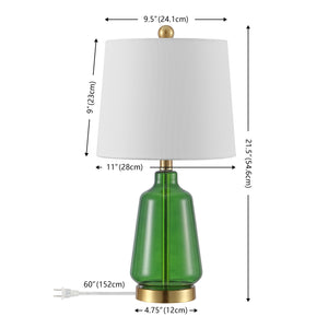 Safavieh Aren, Aren 21.5 Inch Green Glass Table Lamp Set Of 2 With Brass Accents - Elegant Home Lighting Decor Green ,Brass Glass Body ,Fabric Shade Tbl4623a-set2