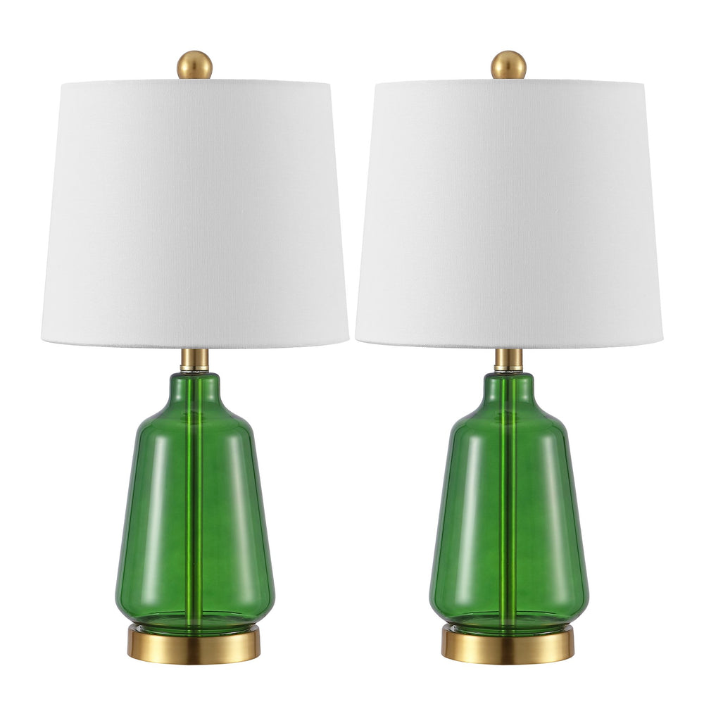 Safavieh Aren, Aren 21.5 Inch Green Glass Table Lamp Set Of 2 With Brass Accents - Elegant Home Lighting Decor Green ,Brass Glass Body ,Fabric Shade Tbl4623a-set2