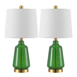 Safavieh Aren, Aren 21.5 Inch Green Glass Table Lamp Set Of 2 With Brass Accents - Elegant Home Lighting Decor Green ,Brass Glass Body ,Fabric Shade Tbl4623a-set2
