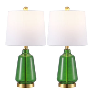 Safavieh Aren, Aren 21.5 Inch Green Glass Table Lamp Set Of 2 With Brass Accents - Elegant Home Lighting Decor Green ,Brass Glass Body ,Fabric Shade Tbl4623a-set2