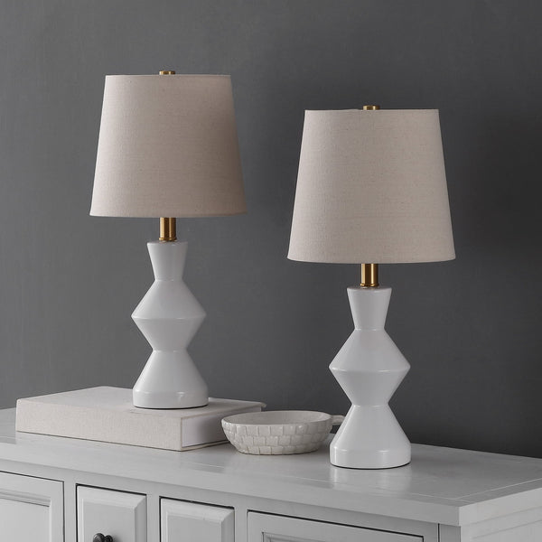 Safavieh Noven, Elegant 20.5 Inch White Ceramic Table Lamp Set Of 2 – Chic Lighting For Any Home Decor White Ceramic Body ,Fabric Shade Tbl4627a-set2