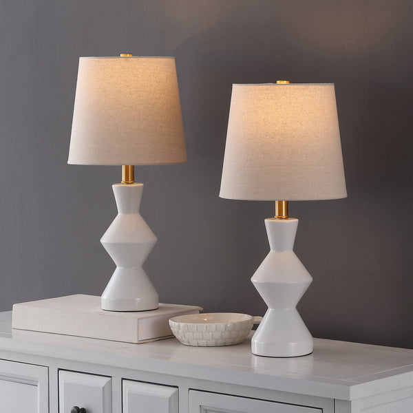 Safavieh Noven, Elegant 20.5 Inch White Ceramic Table Lamp Set Of 2 – Chic Lighting For Any Home Decor White Ceramic Body ,Fabric Shade Tbl4627a-set2