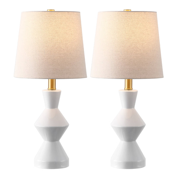 Safavieh Noven, Elegant 20.5 Inch White Ceramic Table Lamp Set Of 2 – Chic Lighting For Any Home Decor White Ceramic Body ,Fabric Shade Tbl4627a-set2