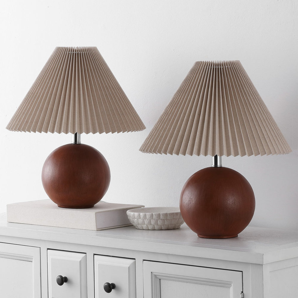 Safavieh Rory, 17.25" Dark Walnut Resin Table Lamp Set Of 2 - Elegant Lighting For Home Decor And Ambiance Dark Walnut Resin Body ,Fabric Shade Tbl4629a-set2