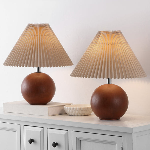 Safavieh Rory, 17.25" Dark Walnut Resin Table Lamp Set Of 2 - Elegant Lighting For Home Decor And Ambiance Dark Walnut Resin Body ,Fabric Shade Tbl4629a-set2