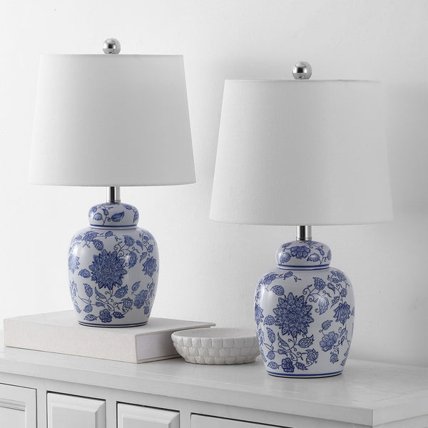 Safavieh Sandra, 20-inch White/Blue Ceramic Table Lamp Set Of 2 – Elegant Lighting For Any Home Decor Style White ,Blue Ceramic Body ,Fabric Shade Tbl4630a-set2