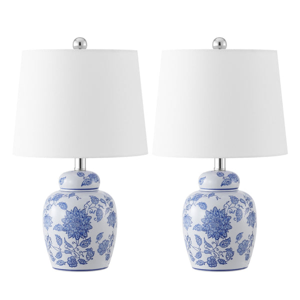 Safavieh Sandra, 20-inch White/Blue Ceramic Table Lamp Set Of 2 – Elegant Lighting For Any Home Decor Style White ,Blue Ceramic Body ,Fabric Shade Tbl4630a-set2