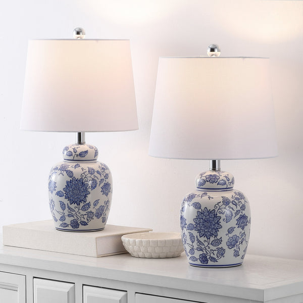 Safavieh Sandra, 20-inch White/Blue Ceramic Table Lamp Set Of 2 – Elegant Lighting For Any Home Decor Style White ,Blue Ceramic Body ,Fabric Shade Tbl4630a-set2