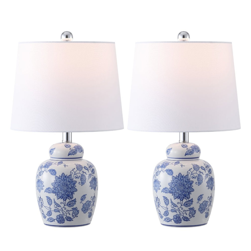 Safavieh SANDRA, Elegant Ceramic Table Lamp Set of 2, 20 Inch White/Blue Finish for Modern Home Decor TBL4630A-SET2