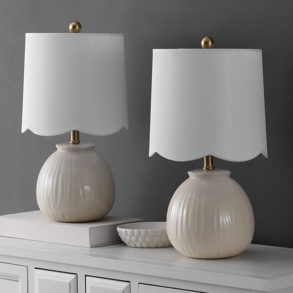 Safavieh Devi, Elegant 20.25-inch White Ceramic Table Lamp Set Of 2 For Chic Home Lighting & Style White Ceramic Body ,Fabric Shade Tbl4631a-set2