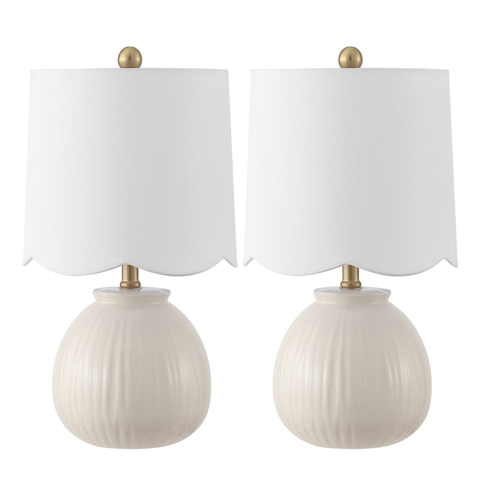 Safavieh Devi, Elegant 20.25-inch White Ceramic Table Lamp Set Of 2 For Chic Home Lighting & Style White Ceramic Body ,Fabric Shade Tbl4631a-set2