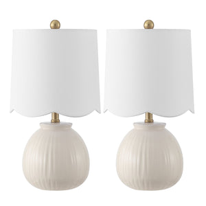 Safavieh Devi, Elegant 20.25-inch White Ceramic Table Lamp Set Of 2 For Chic Home Lighting & Style White Ceramic Body ,Fabric Shade Tbl4631a-set2