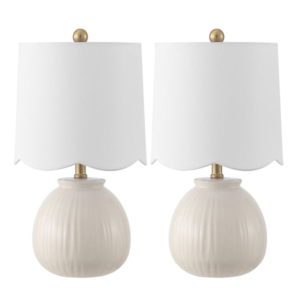 Safavieh Devi, Elegant 20.25-inch White Ceramic Table Lamp Set Of 2 For Chic Home Lighting & Style White Ceramic Body ,Fabric Shade Tbl4631a-set2