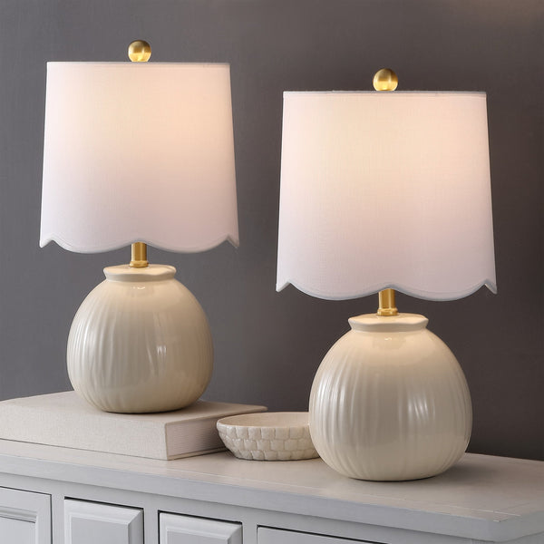 Safavieh Devi, Elegant 20.25-inch White Ceramic Table Lamp Set Of 2 For Chic Home Lighting & Style White Ceramic Body ,Fabric Shade Tbl4631a-set2