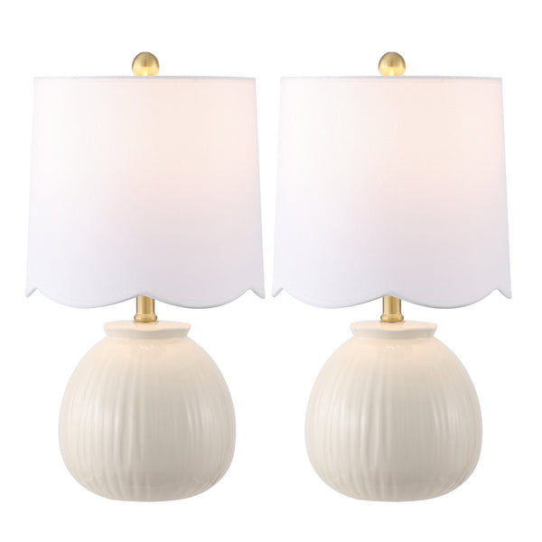 Safavieh Devi, Elegant 20.25-inch White Ceramic Table Lamp Set Of 2 For Chic Home Lighting & Style White Ceramic Body ,Fabric Shade Tbl4631a-set2