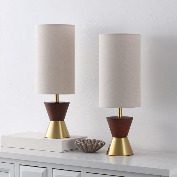Safavieh Trea, Elegant 20-inch Brass And Dark Walnut Table Lamp Set Of 2 For Stylish Home Illumination Brass ,Dark Walnut Resin ,Metal Body ,Fabric Shade Tbl4635a-set2