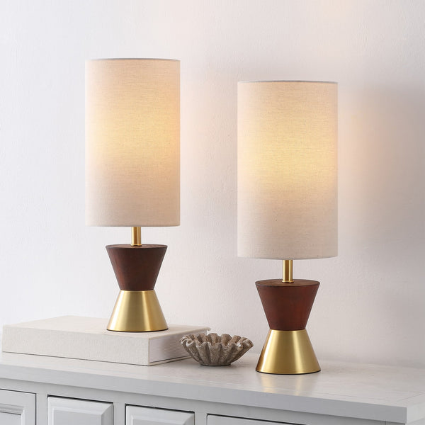 Safavieh Trea, Elegant 20-inch Brass And Dark Walnut Table Lamp Set Of 2 For Stylish Home Illumination Brass ,Dark Walnut Resin ,Metal Body ,Fabric Shade Tbl4635a-set2