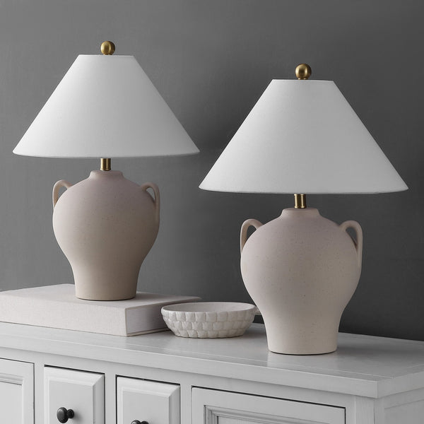 Safavieh Rowyn, Elegant 18.25-inch Beige Ceramic Table Lamp Set Of 2 - Perfect For Cozy Ambiance & Style! Beige Ceramic Body ,Fabric Shade Tbl4638a-set2