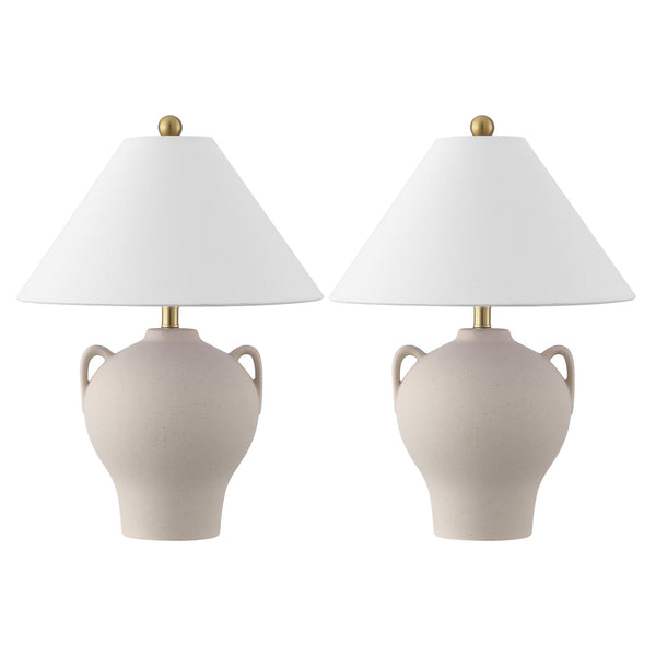 Safavieh Rowyn, Elegant 18.25-inch Beige Ceramic Table Lamp Set Of 2 - Perfect For Cozy Ambiance & Style! Beige Ceramic Body ,Fabric Shade Tbl4638a-set2