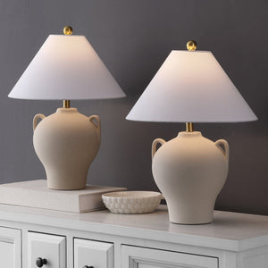 Safavieh Rowyn, Elegant 18.25-inch Beige Ceramic Table Lamp Set Of 2 - Perfect For Cozy Ambiance & Style! Beige Ceramic Body ,Fabric Shade Tbl4638a-set2