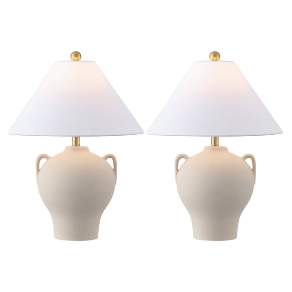 Safavieh Rowyn, Elegant 18.25-inch Beige Ceramic Table Lamp Set Of 2 - Perfect For Cozy Ambiance & Style! Beige Ceramic Body ,Fabric Shade Tbl4638a-set2