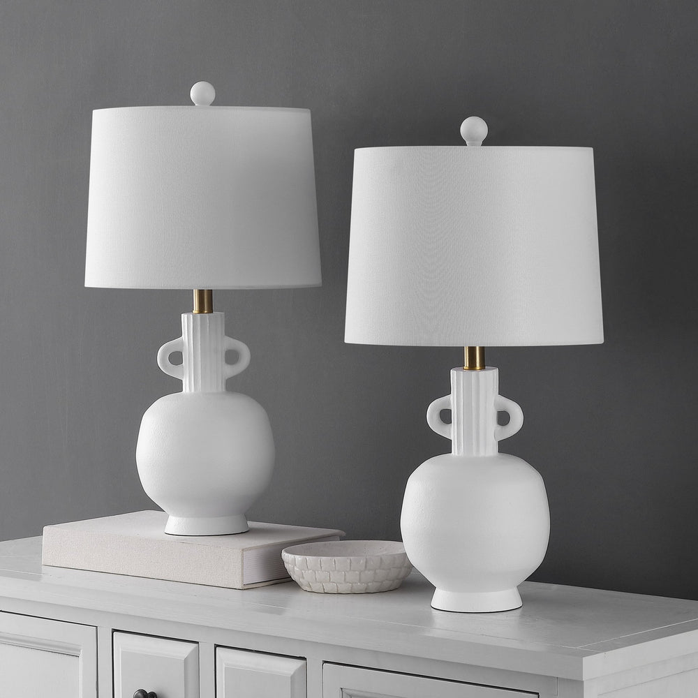 Safavieh Lucas, 23 Inch White Resin Table Lamp Set Of 2 - Elegant, Versatile Lighting For Any Room Decor White Resin Body ,Fabric Shade Tbl4640a-set2