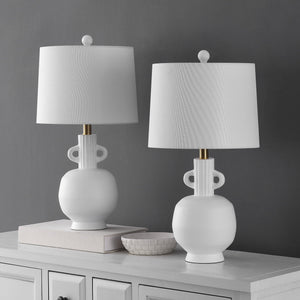 Safavieh Lucas, 23 Inch White Resin Table Lamp Set Of 2 - Elegant, Versatile Lighting For Any Room Decor White Resin Body ,Fabric Shade Tbl4640a-set2