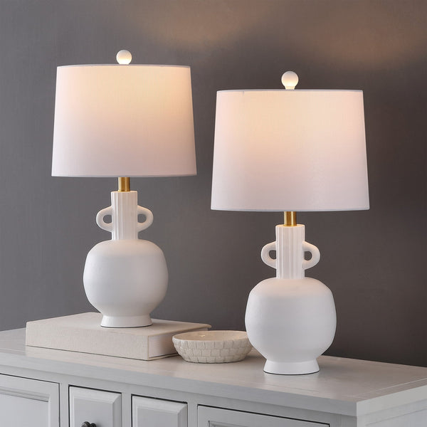Safavieh Lucas, 23 Inch White Resin Table Lamp Set Of 2 - Elegant, Versatile Lighting For Any Room Decor White Resin Body ,Fabric Shade Tbl4640a-set2