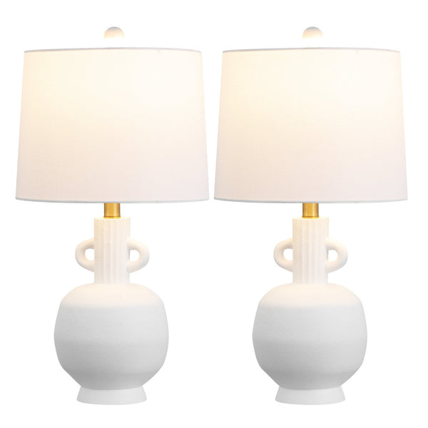 Safavieh Lucas, 23 Inch White Resin Table Lamp Set Of 2 - Elegant, Versatile Lighting For Any Room Decor White Resin Body ,Fabric Shade Tbl4640a-set2