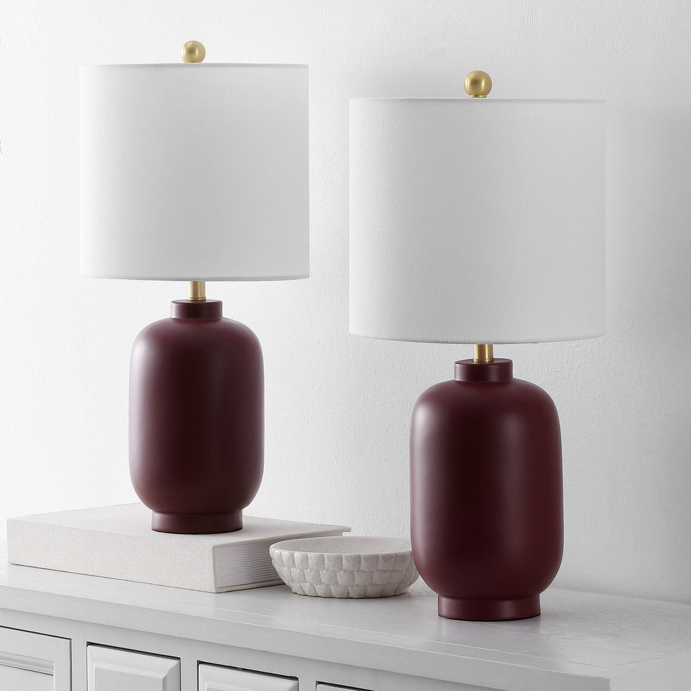 Safavieh Madsen, Elegant 20-inch Burgundy Resin Table Lamp Set Of 2 For Cozy Ambiance & Style Upgrade Burgundy Resin Body ,Fabric Shade Tbl4641a-set2