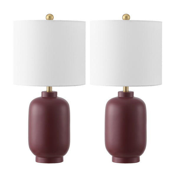 Safavieh Madsen, Elegant 20-inch Burgundy Resin Table Lamp Set Of 2 For Cozy Ambiance & Style Upgrade Burgundy Resin Body ,Fabric Shade Tbl4641a-set2