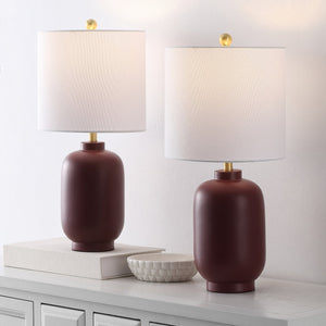 Safavieh Madsen, Elegant 20-inch Burgundy Resin Table Lamp Set Of 2 For Cozy Ambiance & Style Upgrade Burgundy Resin Body ,Fabric Shade Tbl4641a-set2