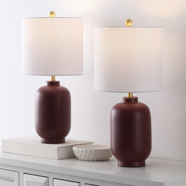 Safavieh Madsen, Elegant 20-inch Burgundy Resin Table Lamp Set Of 2 For Cozy Ambiance & Style Upgrade Burgundy Resin Body ,Fabric Shade Tbl4641a-set2