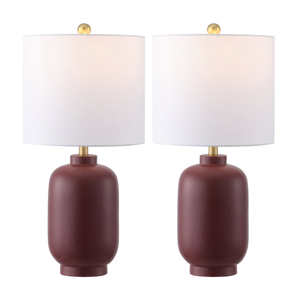 Safavieh Madsen, Elegant 20-inch Burgundy Resin Table Lamp Set Of 2 For Cozy Ambiance & Style Upgrade Burgundy Resin Body ,Fabric Shade Tbl4641a-set2