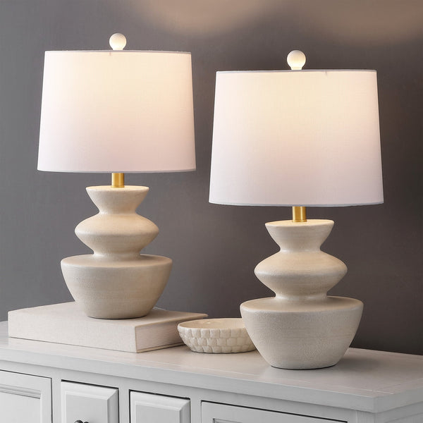 Safavieh Jorden, 21.5 Inch White Resin Table Lamp Set Of 2 - Chic, Elegant Lighting For Any Decor Style White Resin Body ,Fabric Shade Tbl4642a-set2