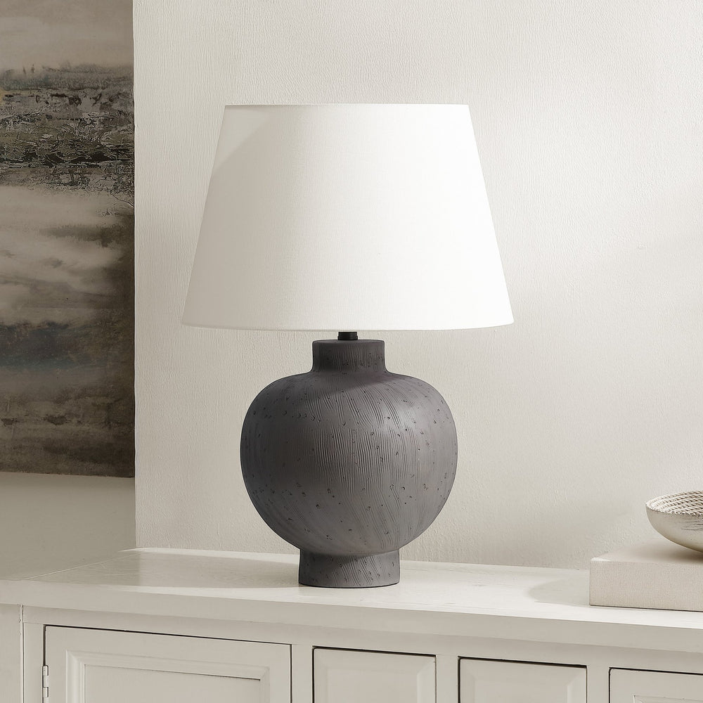 Safavieh Benita, 21.75-inch Elegant Brushed Grey Resin Table Lamp - Perfect For Home, Office & Cozy Ambiance Grey Resin Body ,Fabric Shade Tbl4651a