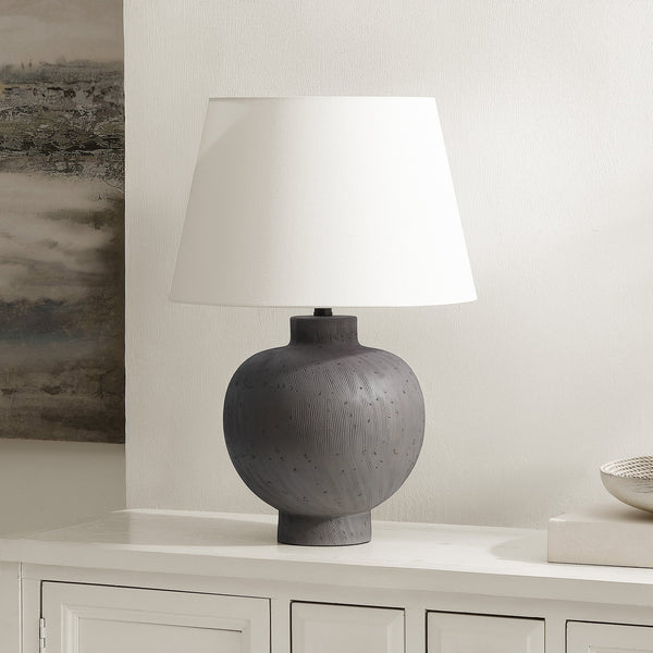 Safavieh Benita, 21.75-inch Elegant Brushed Grey Resin Table Lamp - Perfect For Home, Office & Cozy Ambiance Grey Resin Body ,Fabric Shade Tbl4651a