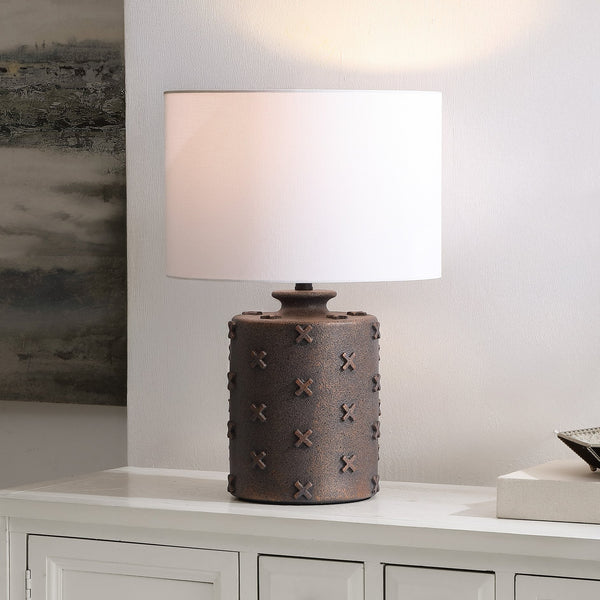 Safavieh Ranae, 21 Inch Antique Dark Brown Resin Table Lamp – Elegant Lighting For Cozy Home Decor Antique Brown Resin Body ,Fabric Shade Tbl4653a