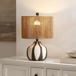 Safavieh Devi, Devi 19.5 Inch Cream/Black Ceramic Table Lamp - Stylish Home Decor With Rattan Shade For Elegance Creme ,Black Ceramic Body ,Rattan Shade Tbl4655a