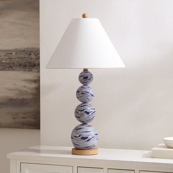 Safavieh Juniper, 27.25 Inch Ceramic Table Lamp In Chic White/Blue - Elegant Illumination For Any Space White ,Blue Ceramic Body ,Fabric Shade Tbl4658a