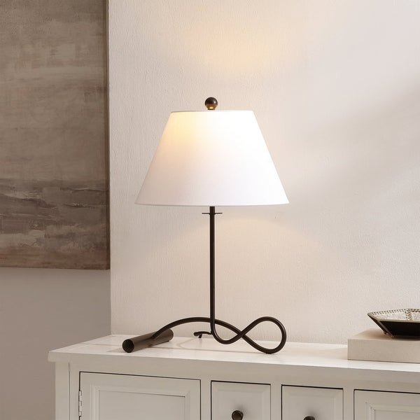 Safavieh Sami, Sculptural 24.5" Black Metal Table Lamp With Fabric Shade For Warm Ambient Light And Stability TBL4662A