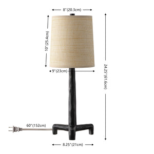 Safavieh Soline, Sculptural 24.25" Table Lamp With Black Resin Base And Woven Natural Rattan Shade For Cozy Rooms TBL4667A