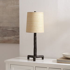 Safavieh Soline, Sculptural 24.25" Table Lamp With Black Resin Base And Woven Natural Rattan Shade For Cozy Rooms TBL4667A