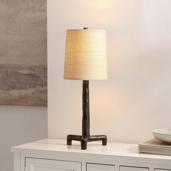 Safavieh Soline, Sculptural 24.25" Table Lamp With Black Resin Base And Woven Natural Rattan Shade For Cozy Rooms TBL4667A