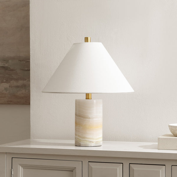 Safavieh Naelle, Elegant 19" White Marble Table Lamp With Gold Accents, Fabric Shade For Warm Ambient Light TBL4673A