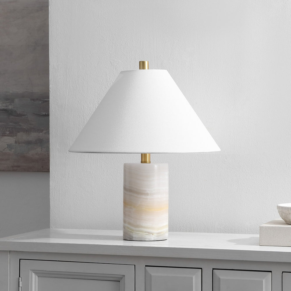 Safavieh Naelle, Elegant 19" White Marble Table Lamp With Gold Accents, Fabric Shade For Warm Ambient Light TBL4673A