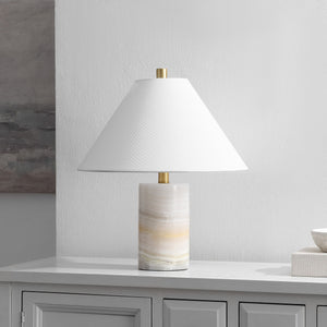 Safavieh Naelle, Elegant 19" White Marble Table Lamp With Gold Accents, Fabric Shade For Warm Ambient Light TBL4673A