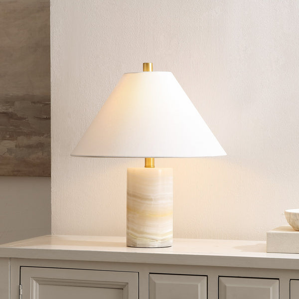Safavieh Naelle, Elegant 19" White Marble Table Lamp With Gold Accents, Fabric Shade For Warm Ambient Light TBL4673A