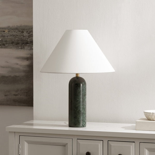 Safavieh Selah, Green Marble Table Lamp With Fabric Shade — 21" Ambient Lighting, Timeless Silhouette, Durable Base TBL4674A